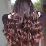 Foto di donna con capelli lunghi castano scuro mogano o violino