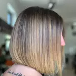 Foto di donna con capelli corti biondo scuro cenere