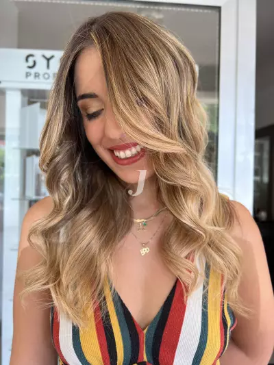 Foto di donna con capelli medi biondo medio dorato