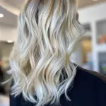 Foto di donna con capelli medi biondo platino cenere