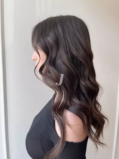 Foto di donna con capelli medi castano scuro marrone